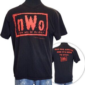 True Vintage 1998 NWO New World Order Wrestling Logo XL Tee Shirt Shoulder Fade